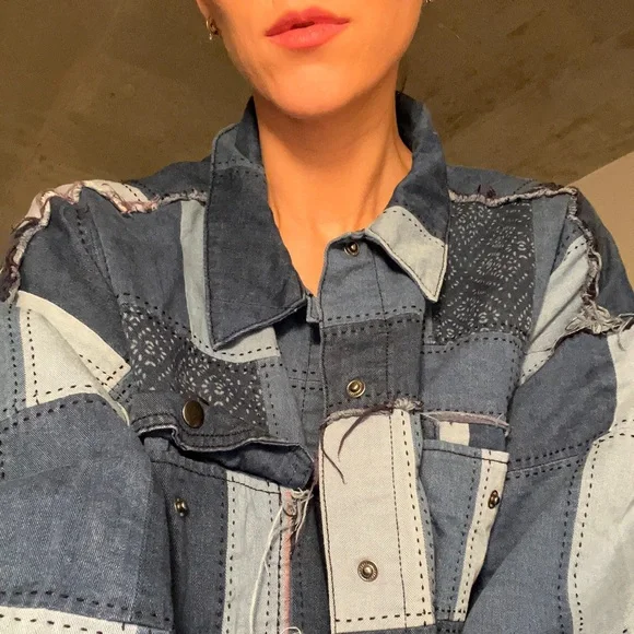 Monki Denim Patch Work Jacket M/L - Picture 10 of 13